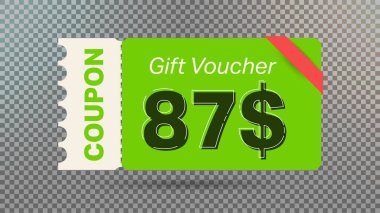 Web sitesi, internet reklamları, sosyal medya için yeşil 87 dolarlık indirim kuponu..