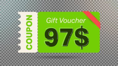 İnternet sitesi, internet reklamları, sosyal medya için yeşil 97 dolarlık indirim kuponu..