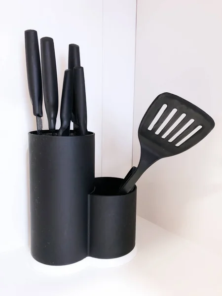 Soporte Con Juego Utensilios Cocina Plástico — Foto de Stock