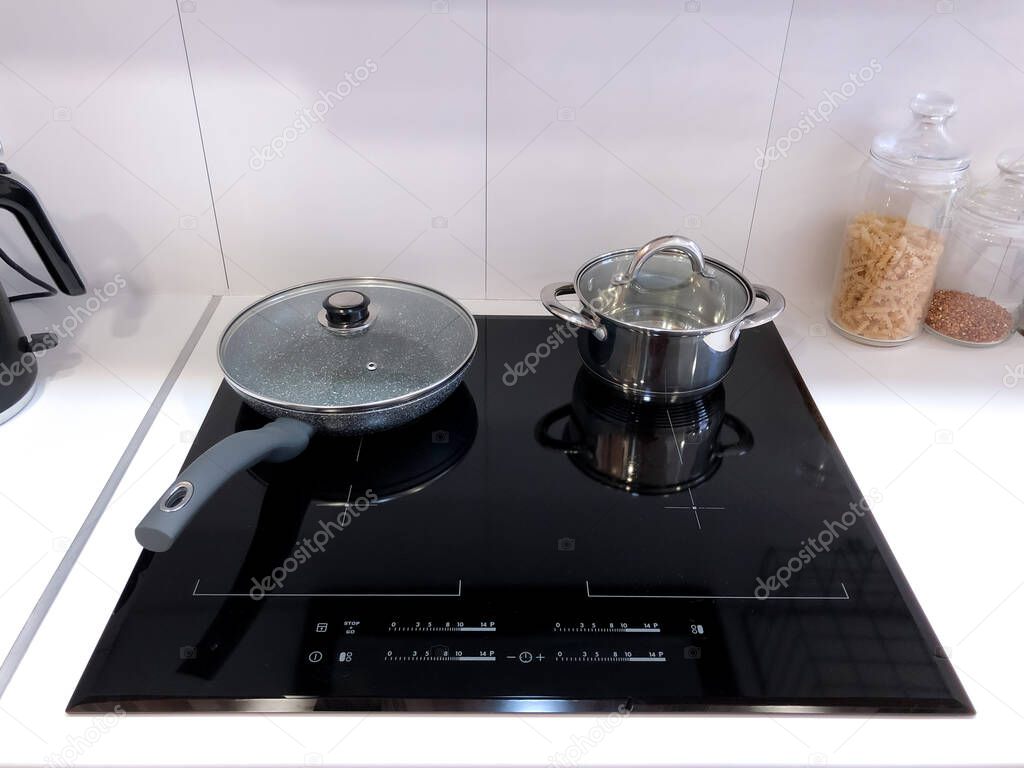 Kitchen stove in the home interior. Electric Kitchen Stove. Kitchen Design.