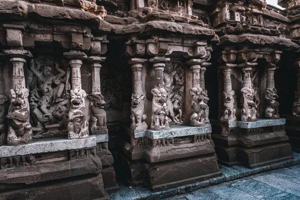 Bela Arquitetura Pallava Esculturas Exclusivas Templo Kanchipuram Kailasanathar Templo Hindu — Fotografia de Stock