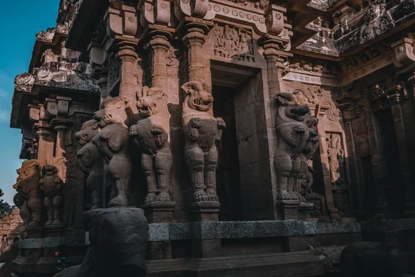 Krásná Palavská Architektura Exkluzivní Sochy Chrámu Kanchipuram Kailasanathar Nejstarší Hinduistický — Stock fotografie