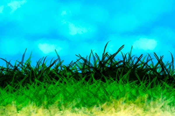 Pintura Digital Hierba Verde Cielo Azul —  Fotos de Stock