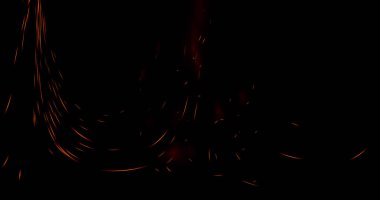 turuncu-kırmızı kıvılcımlar, siyah arka planda parlak ışıklar, gece gökyüzüne doğru dönen ateş kıvılcımları..