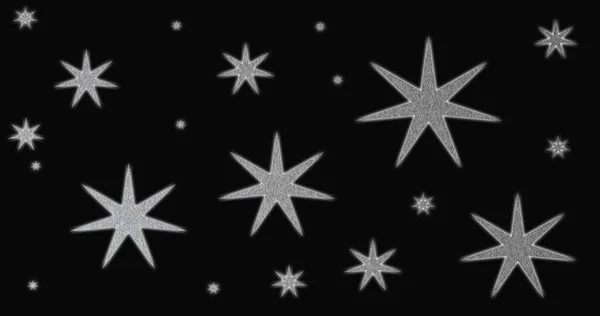 Silver stars on black background, new year stars, template for poster and poster. — Stock Photo, Image