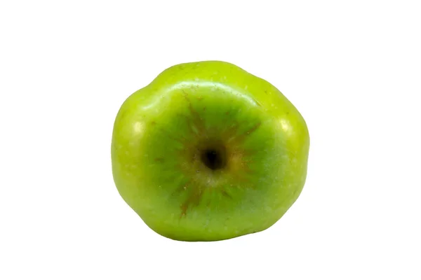 Zelené Jablko Izolované Bílém Pozadí Zastřižená Cesta Rozmazaný Obrys — Stock fotografie
