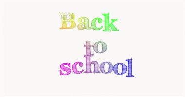 Okul metni animasyonuna geri dönelim. Beyaz arkaplanda çok renkli metin.