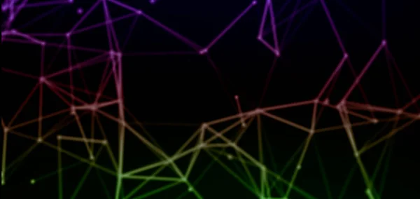 Red tecnológica abstracta verde y púrpura. Puntos abstractos y líneas textura fondo. espacio de copia. — Foto de Stock