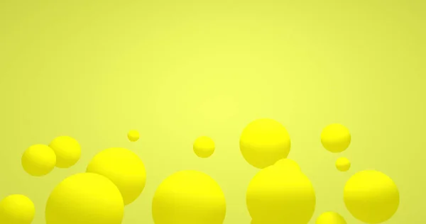 Dinamik üç boyutlu kürelerle soyut sarı arkaplan. sarı ve turuncu balonlar.