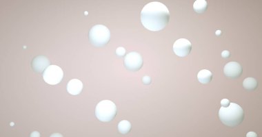 Dinamik üç boyutlu kürelerle soyut bej arkaplan. Bej arkaplanda beyaz ve kahverengi balonlar.