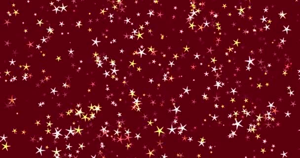 Czerwone Tło Białymi Żółtymi Gwiazdami Boże Narodzenie Nowy Rok Abstrakcyjne — Wideo stockowe
