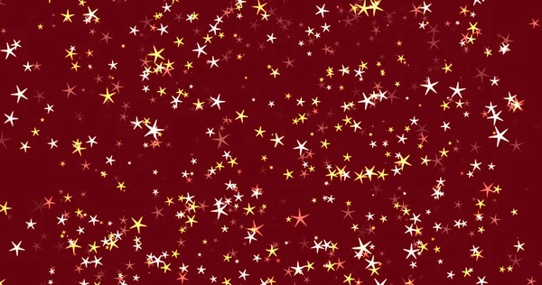 Red background with white and yellow stars for Christmas and New Year. — Stock Photo, Image