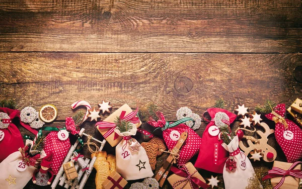 Borde Festivo Adviento Con Calendario Rústico Que Cuenta Atrás Hasta —  Fotos de Stock