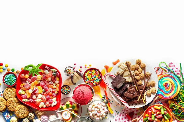 Amplia Selección Colorida Alimentos Dulces Para Fiestas Infantiles Con Galletas — Foto de Stock