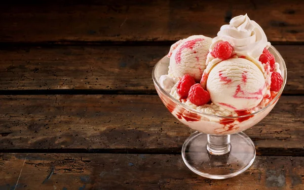 High Angle Close Still Life Scoops Vanilla Raspberry Ripple Ice — Stock Photo, Image