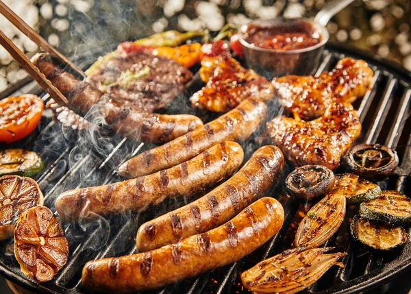 Tasty Summer Picnic Grilling Food Sizzling Hot Coals Bbq Including — Stock Photo, Image