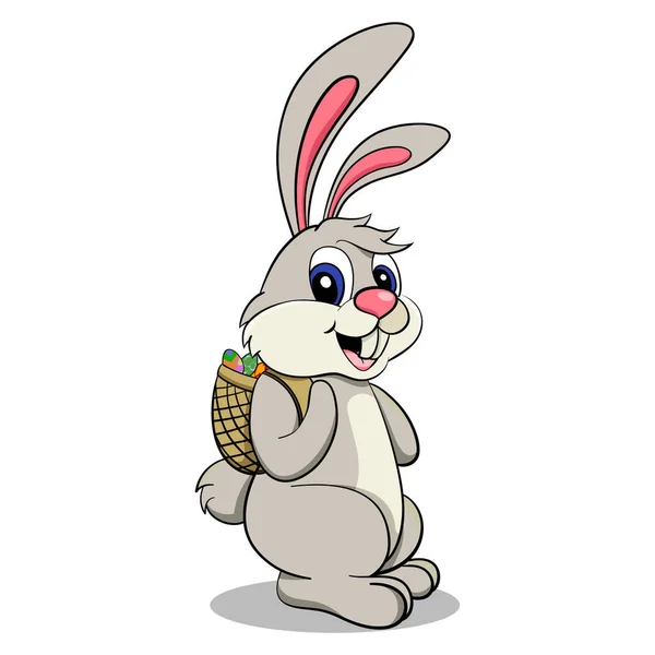 Conejo Pascua Con Cesta Huevo — Vector de stock