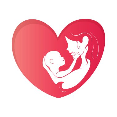 Anneler Günü Vektör İllüstrasyonu Kalbin içinde Minimum Beyaz Alan Anne 'nin Çocuğuna Sevgisi ve Bakımı.