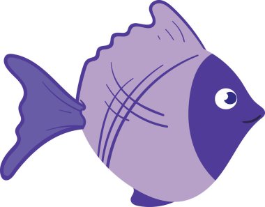 Çocuk kitapları ve çocuk kitapları için su altı sevimli balık hayali karakter. Animasyon el çizimi, Balık ve Deniz Yaşamı Çizimi. Suya bakan gözler, deniz yaşamı, mercan yosunu.