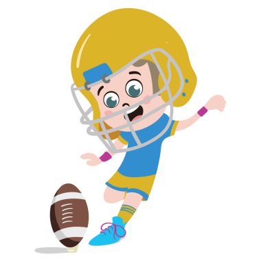 Çizgi film tarzında şirin ve sevimli bir çocuk karakteri. Profesyonel Rugby oyuncusu gibi giyinmiş anaokulu hazırlık okulu çocuğu. Küçük çocuk topu direğe doğru atıyor. Hayalimdeki iş. Büyük Hayaller.