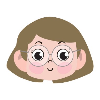 Gözlüklü şirin çocuk suratı. Sarışın, sevimli ve sevimli kız çocuğu. Mutlu görünen masum ifadeli şirin bir yüz. Gülen surat. Mutlu Yüz.