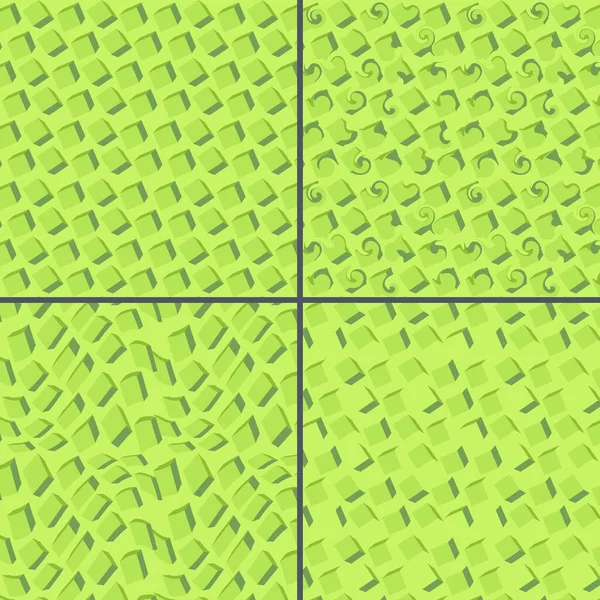 Kusursuz Soyut Basit Desen. Ölçeklenebilir 3 boyutlu Geometrik Desen. Farklı boyutlardaki küplerden yapılmış 4 farklı desen seti. Neon Yeşil Arkaplan ve Koyu Mavi Önplan.
