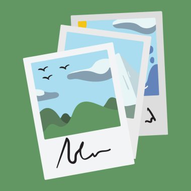 Polaroid Kamera 'dan alınmış seyahat resimleri. Altında da bir yazı var. Tepelerin, gökyüzünün ve güzel zamanların bayram anıları.