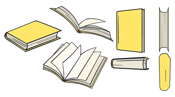 Большой Набор Жёлтых Книг Нарисованных Вручную Разными Углами Желтая Книга — стоковое фото