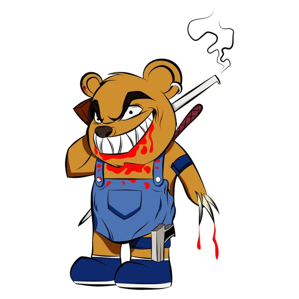 Killer Teddy Bear Covered Blood Celebrating Halloween Evil Toy Kids — Wektor stockowy