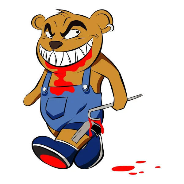 Katil ayıcık kan içinde Cadılar Bayramı 'nı kutluyor. Çocuklar için Şeytani Oyuncak onlara korku ve kâbus yaşatacak. Çizgi film stili Cadılar Bayramı resimlerini izole etti.