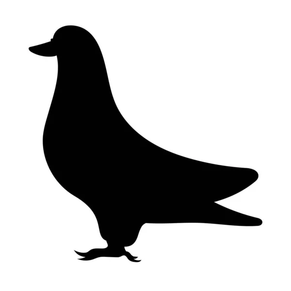 Pigeon Debout Silhouette Oiseau Noir Sur Fond Blanc Pas Ciel — Image vectorielle