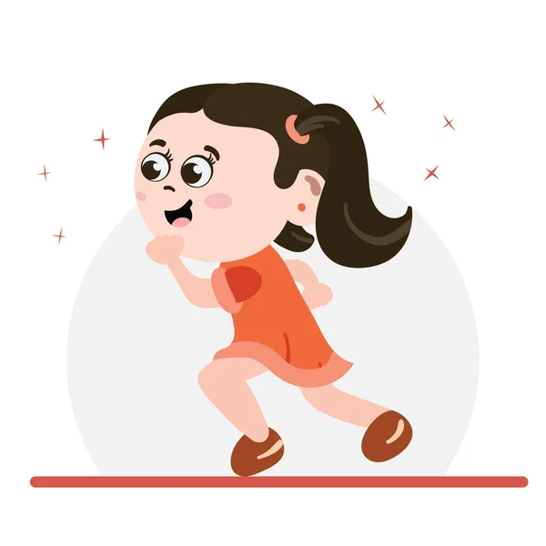 女の子夏のドレスを着て公園で実行しています 学校に向かってジョギングする幸せな女の子とフィットし続けるために — ストックベクタ