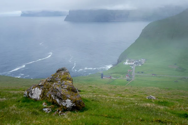 Faroese Χωριό Trollanes Θέα Από Ένα Λόφο Γύρω Από Ξενοδοχείο — Φωτογραφία Αρχείου