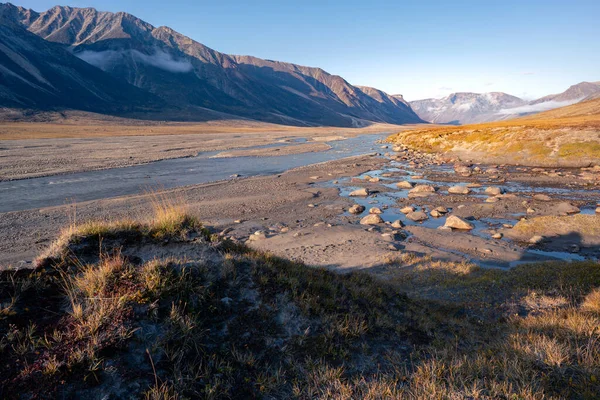 Lecho Del Río Búho Ártico Valle Remoto Akshayuk Pass Nunavut — Foto de Stock