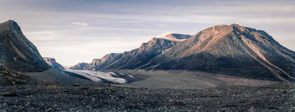 Pôr Sol Acima Vale Ártico Remoto Akshayuk Pass Baffin Island — Fotografia de Stock