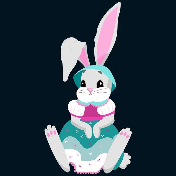 Vector Image Very Cute Cartoon Bunny Sitting Beautiful Dress Hat — Stock Vector