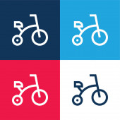 Kerékpár kék és piros négy szín minimális ikon készlet