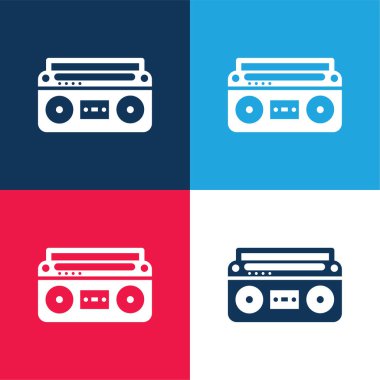 Denetimli Ses Kutusu ve Ayarlar mavi ve kırmızı dört renk minimal simgesi seti