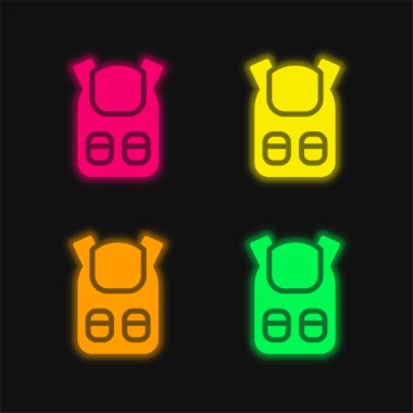 Pockets ile Kitap Torbası dört renkli neon vektör simgesi