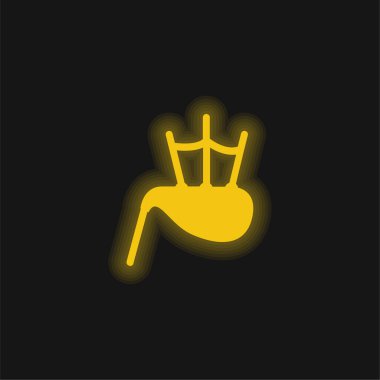 Bag Pipe yellow glowing neon icon clipart