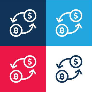 Bitcoin Değişim Oranı Sembolü Mavi ve kırmızı dört renk minimal simgesi kümesi