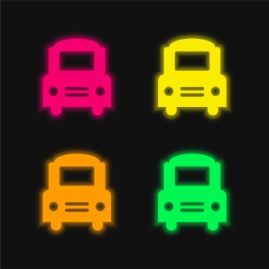 Büyük Otobüs Frontal dört renk parlayan neon vektör simgesi