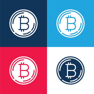 Bitcoin mavi ve kırmızı dört renk minimal simge kümesi