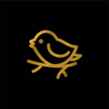 Bird On Branch gold plated metalic icon or logo vector clipart