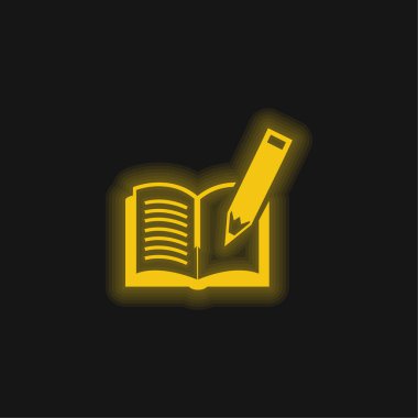 Book And Pen yellow glowing neon icon clipart