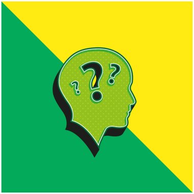 Bald Head Side View With Three Question Marks Green and yellow modern 3d vector icon logo clipart