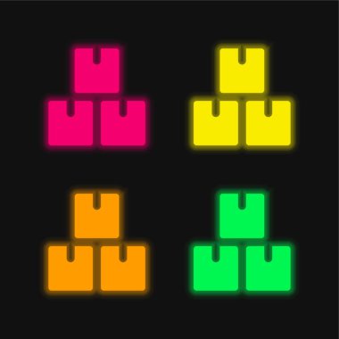 Parlayan dört renk neon vektör simgesini kutular