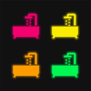 Bathtube four color glowing neon vector icon clipart