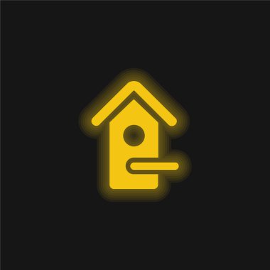 Bird House yellow glowing neon icon clipart