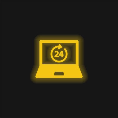 24 Hours On Laptop Screen yellow glowing neon icon clipart